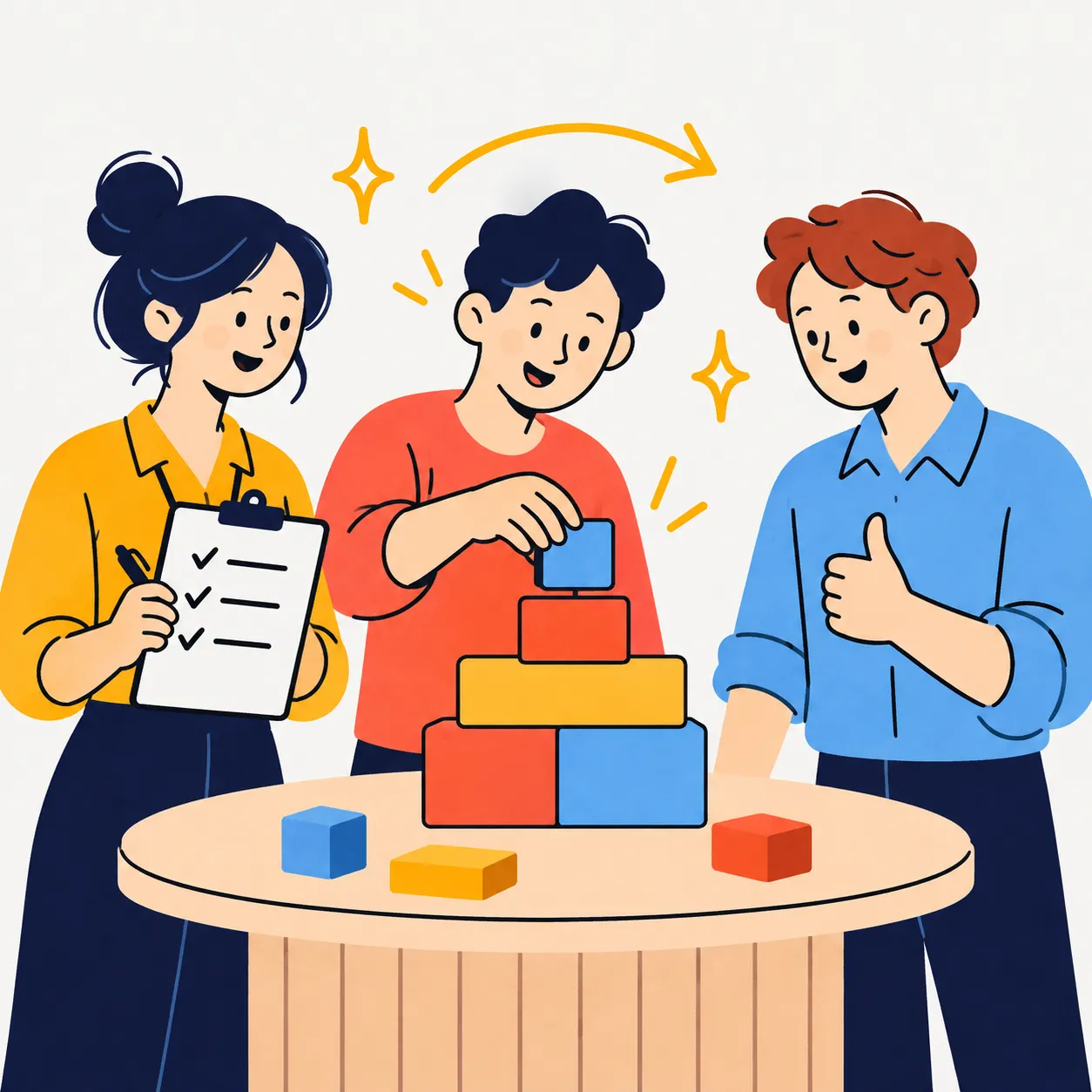 Three people building a small prototype together